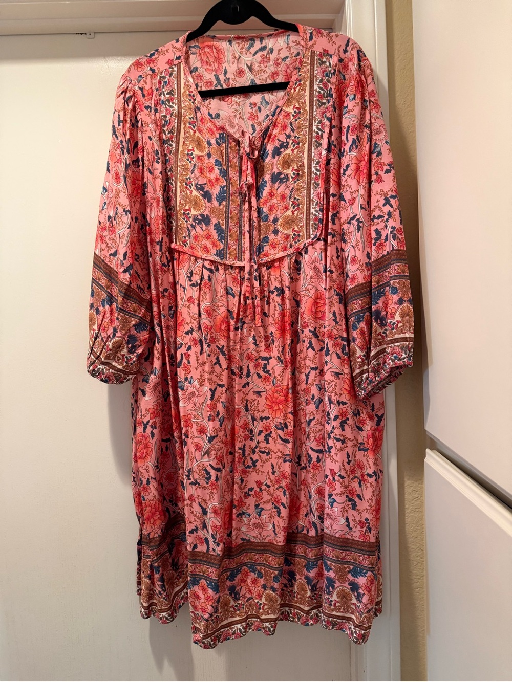 Floral Pink Boho Peasant Dress